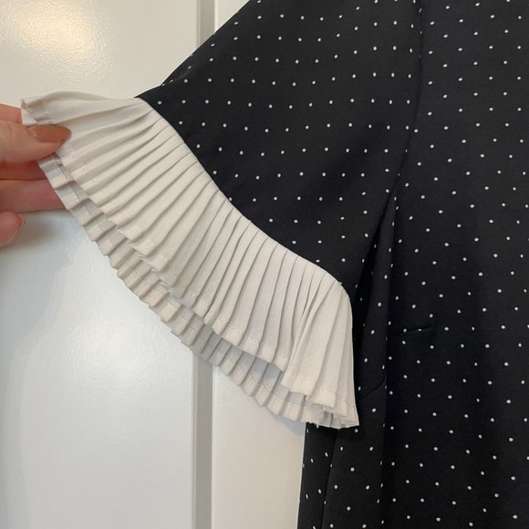 CeCe Womens Short Sleeve Polka Dot Collared Blouse Navy Blue White Size Medium - Picture 7 of 11